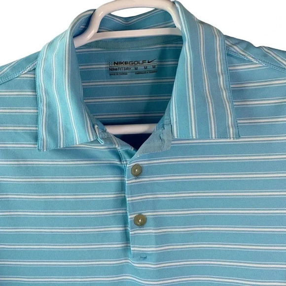 Nike Golf Fit Dry Men Size M Jersey Polo Golf Shirt Blue Stripes Short Sleeve - Picture 3 of 12